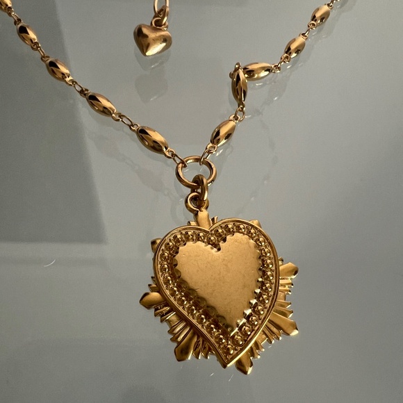 BRINKER + ELIZA Heart On Fire Gold Plated Necklace - Picture 1 of 10